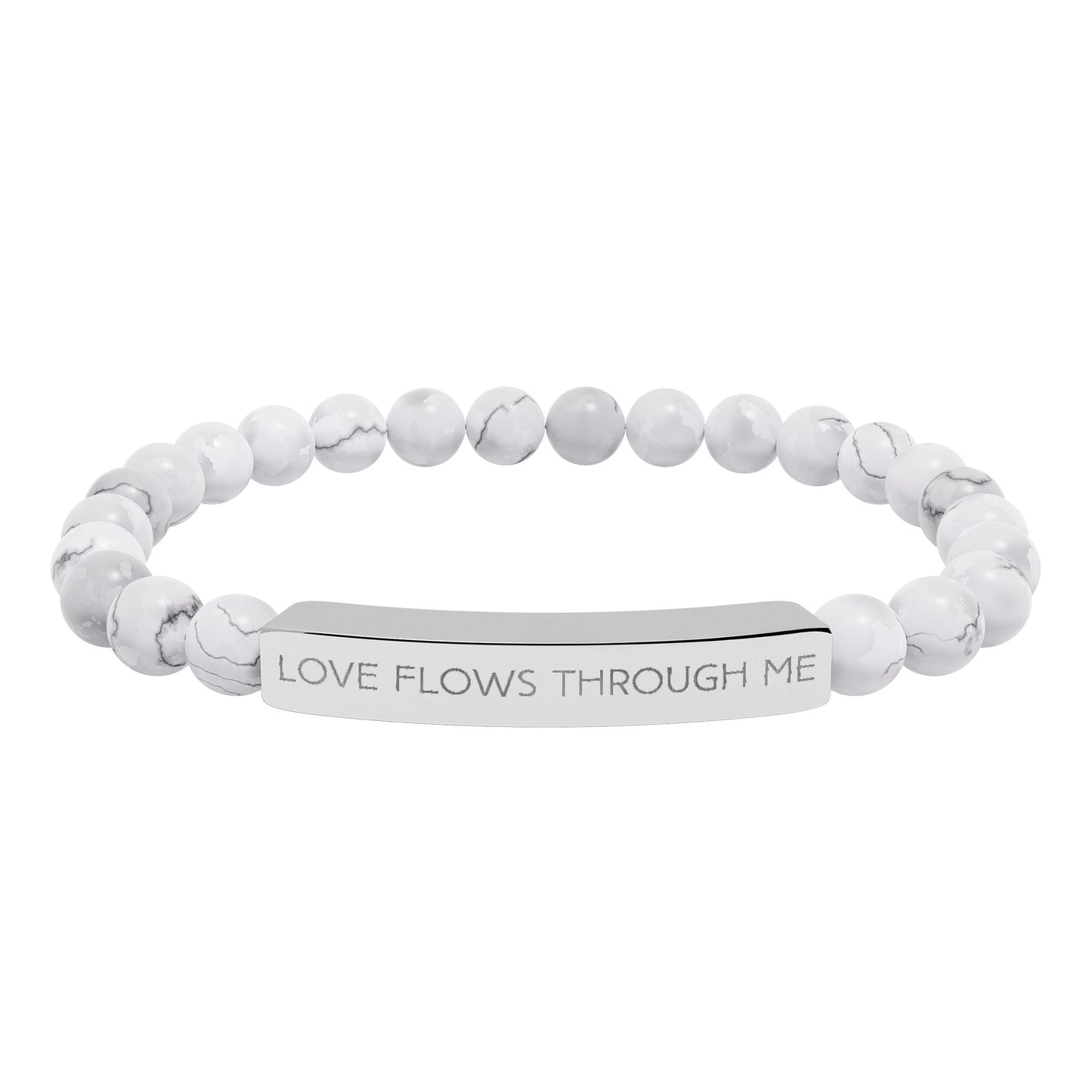 Engraved Natural Stone Stretch Bracelet — "Love Flows Through Me" | Graduation | Wedding | Valentines Gift