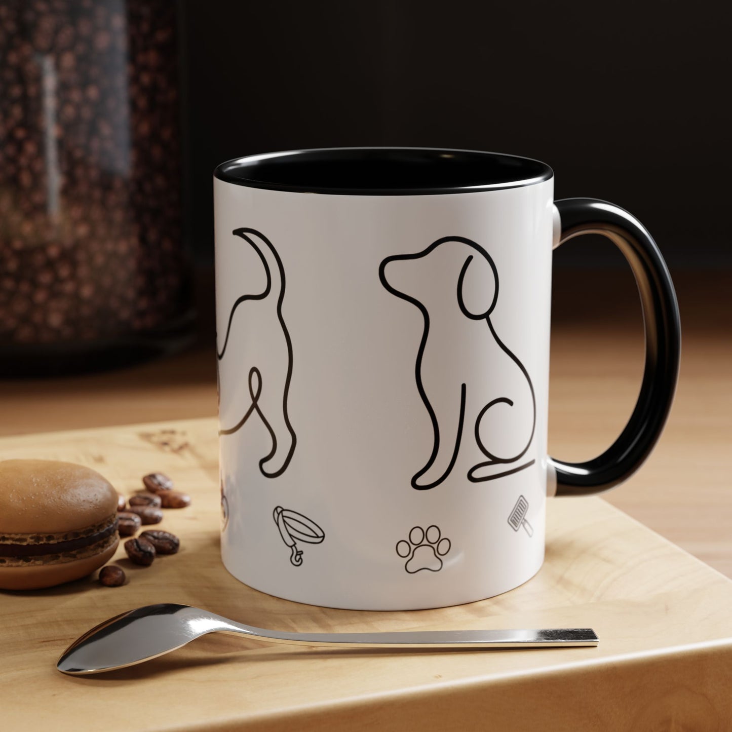 Dog Line Art Accent Coffee Mug — Minimal Paw & Pet Icons (11/15oz)