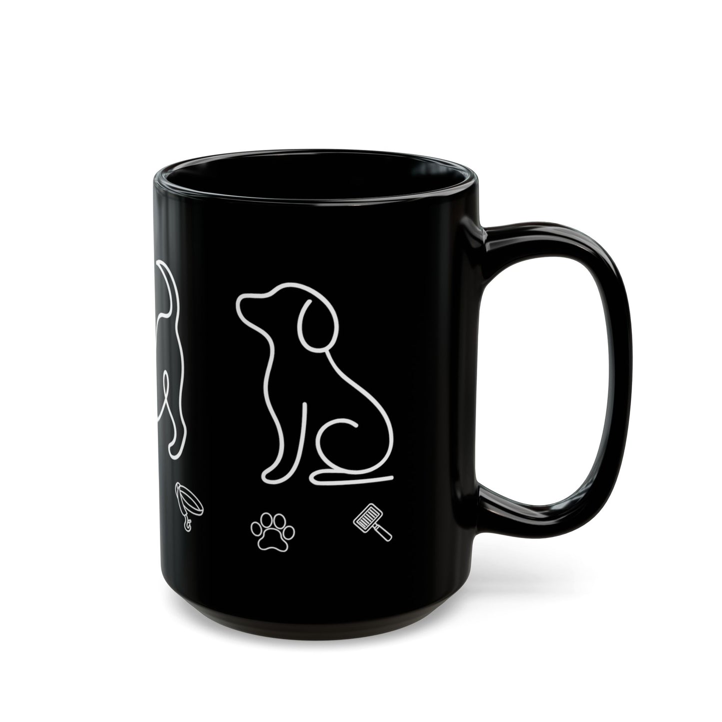 Black Dog Paw Print Mug — Neon Outline Pet Lover Coffee Cup (11oz, 15oz)