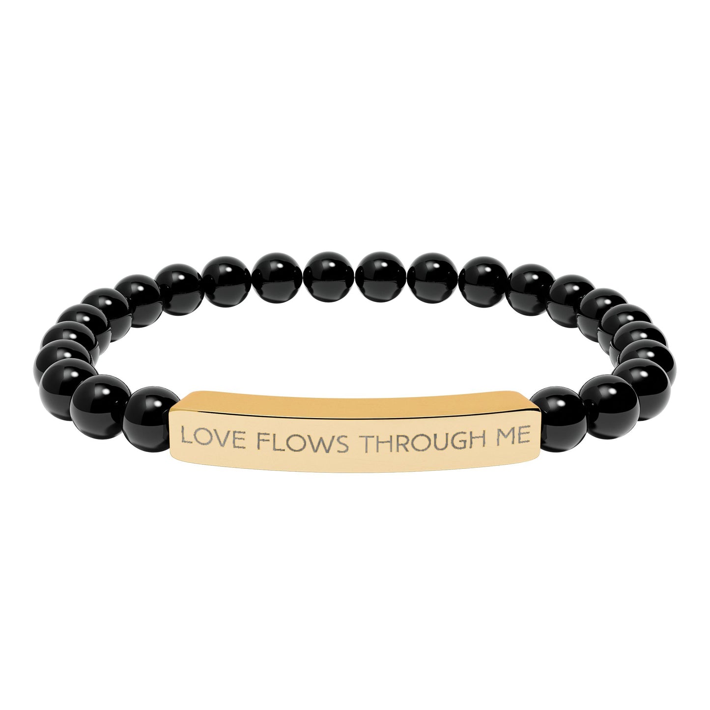 Engraved Natural Stone Stretch Bracelet — "Love Flows Through Me" | Graduation | Wedding | Valentines Gift