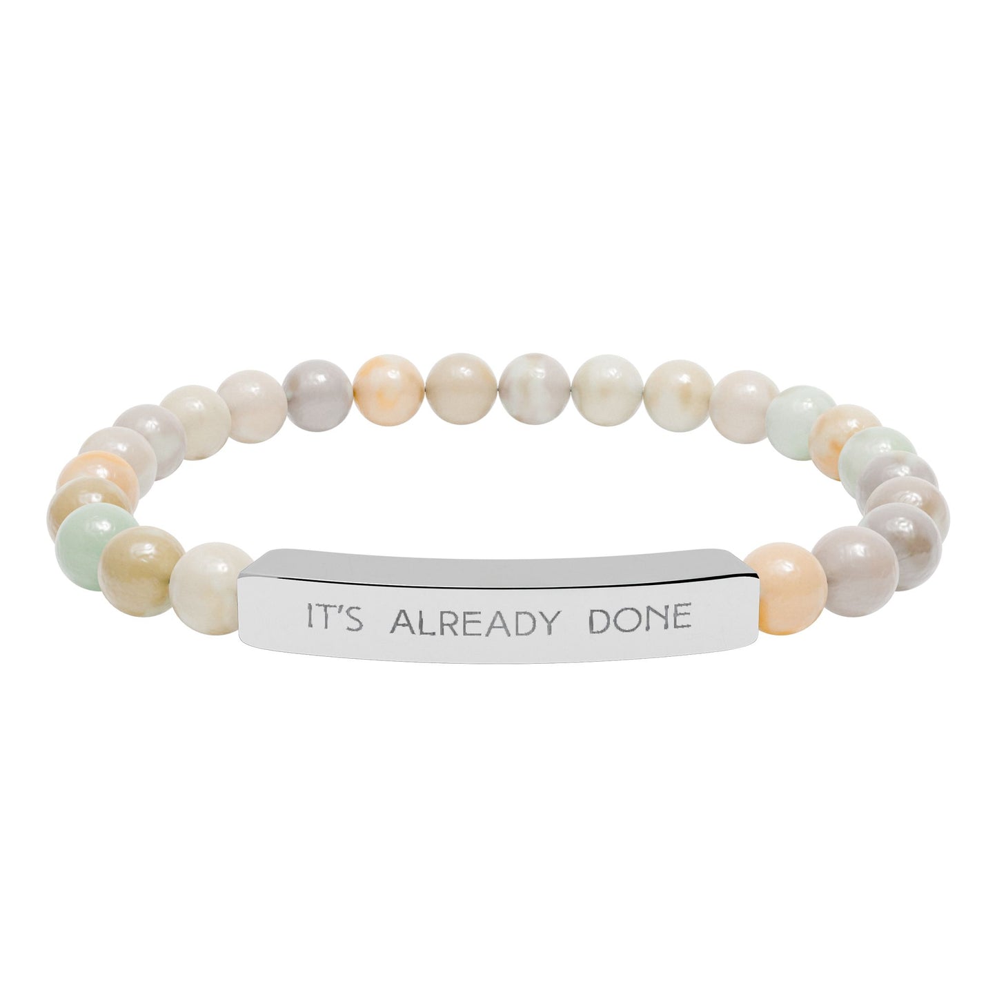 Engraved Natural Stone Bar Bracelet — “IT'S ALREADY DONE” Stretch Beaded Bracelet | Graduation | Promotion Gift