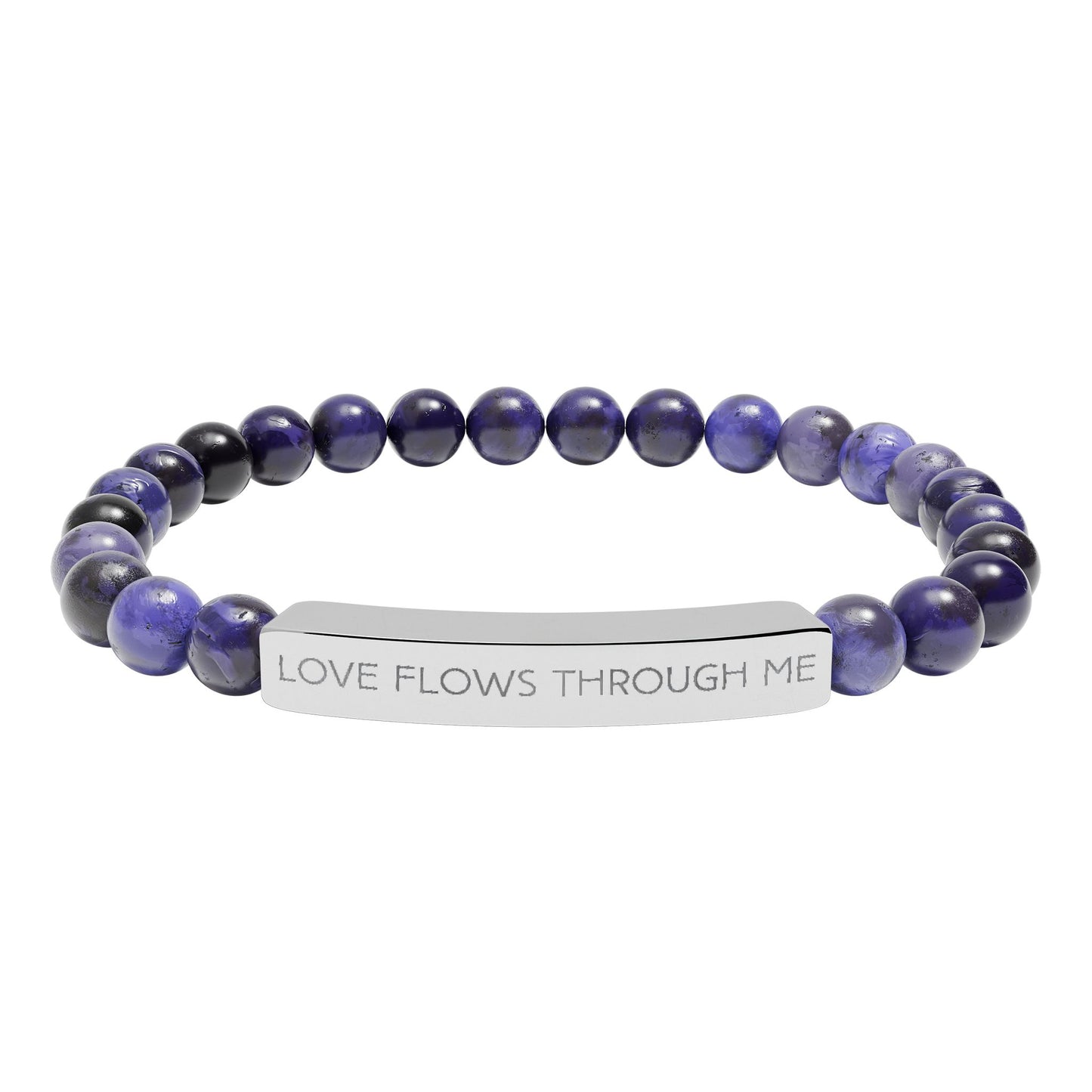 Engraved Natural Stone Stretch Bracelet — "Love Flows Through Me" | Graduation | Wedding | Valentines Gift