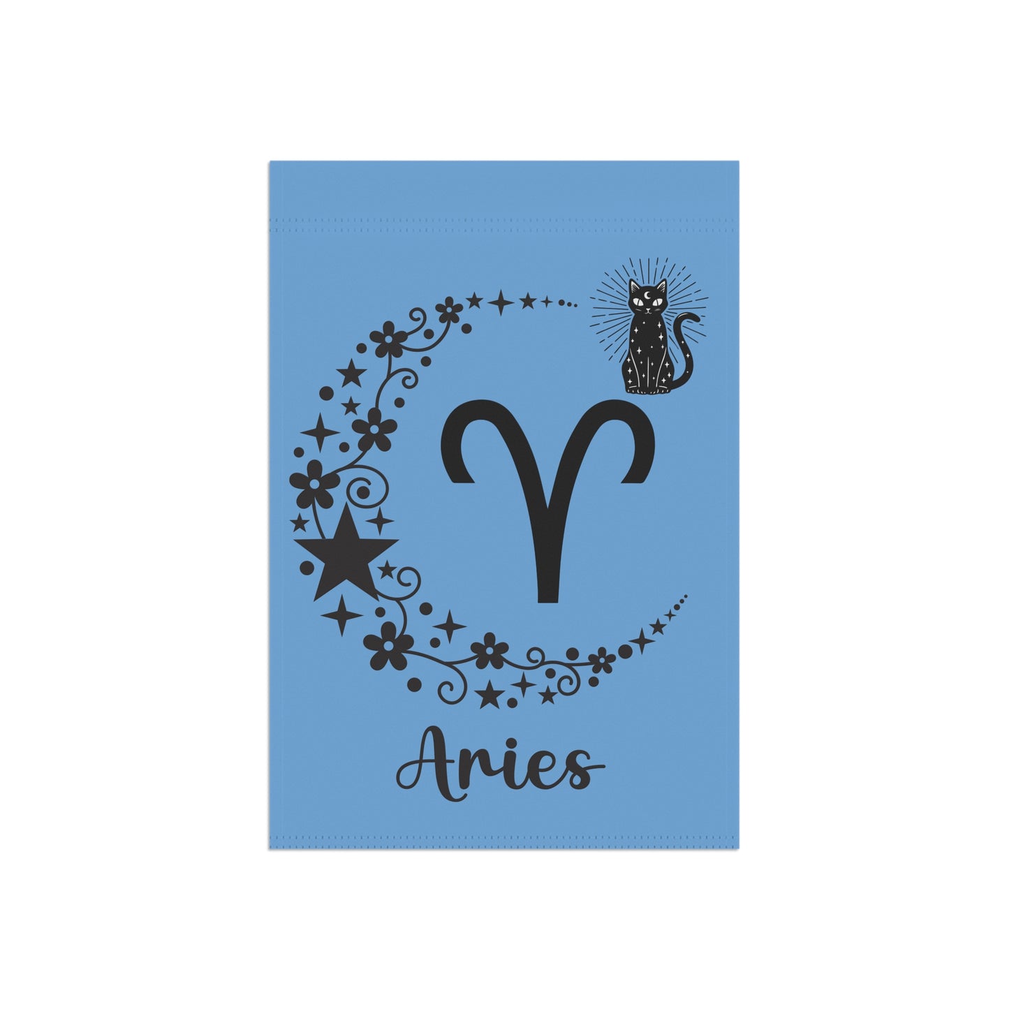 Aries Zodiac Garden Flag – Celestial Moon & Cat House Banner