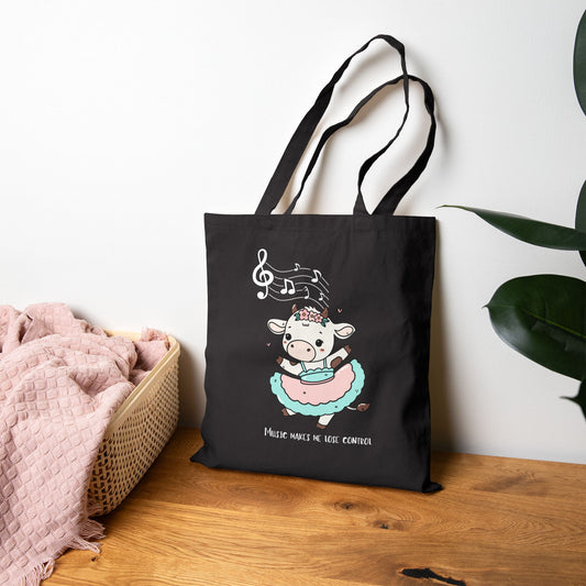 Cow Ballet Tote Bag — "Music Makes Me Lose Control"