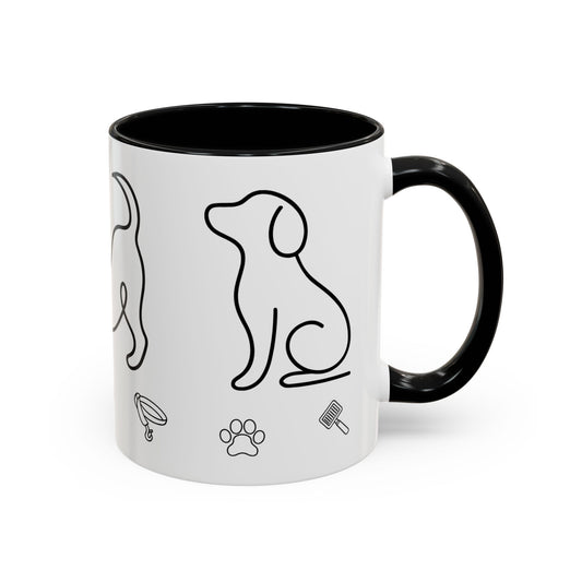 Dog Line Art Accent Coffee Mug — Minimal Paw & Pet Icons (11/15oz)