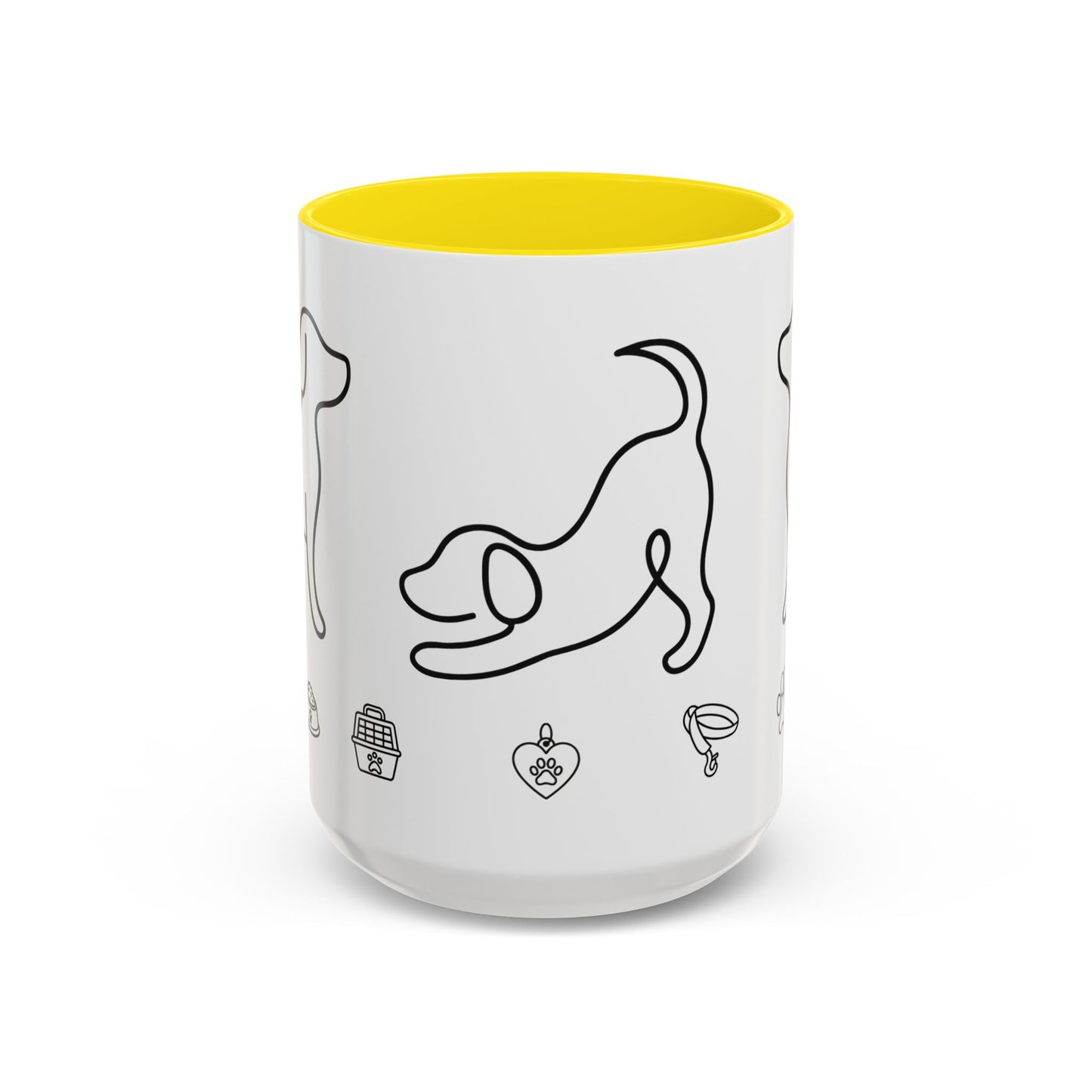 Dog Line Art Accent Coffee Mug — Minimal Paw & Pet Icons (11/15oz)
