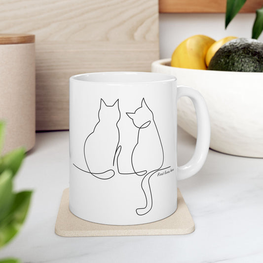 Cat Line Art Ceramic Mug – Minimalist Cat Silhouette Coffee Mug (11oz/15oz)