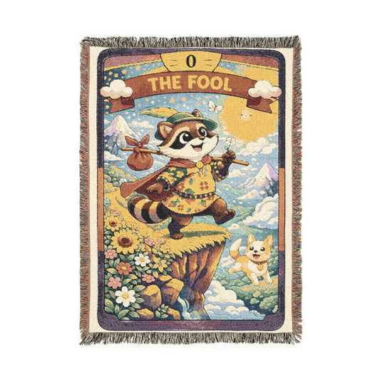 The Fool (Raccoon)Tarot Card Blanket/Throw - 100% Cotton