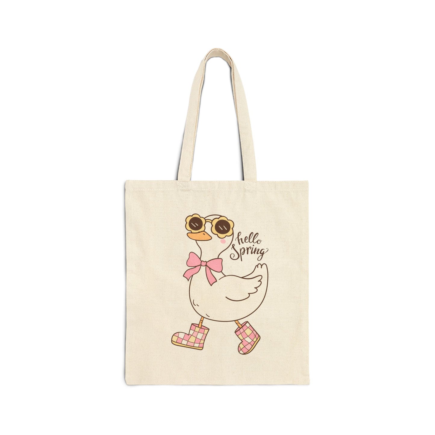 'Hello Spring' Duck in Rain Boots Canvas Tote