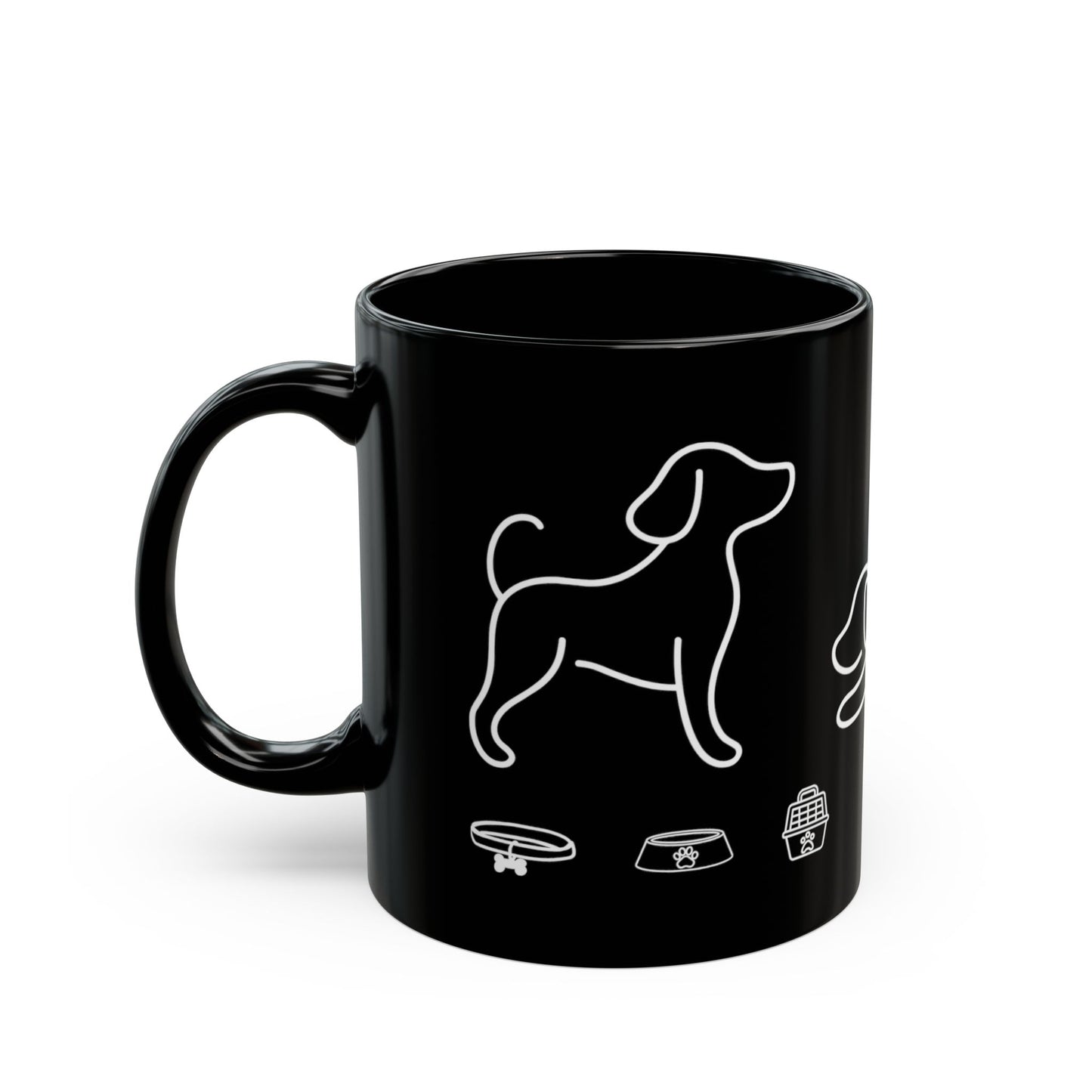 Black Dog Paw Print Mug — Neon Outline Pet Lover Coffee Cup (11oz, 15oz)