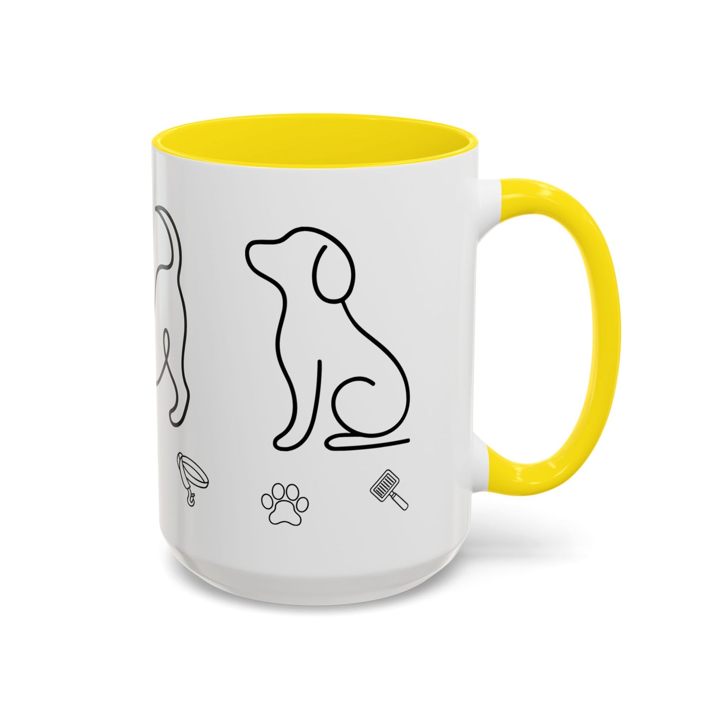 Dog Line Art Accent Coffee Mug — Minimal Paw & Pet Icons (11/15oz)