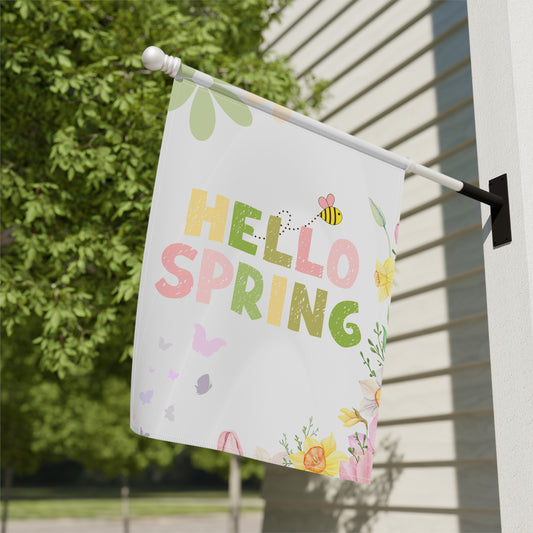 Hello Spring Garden Flag – Floral Bee House Banner for Porch & Yard