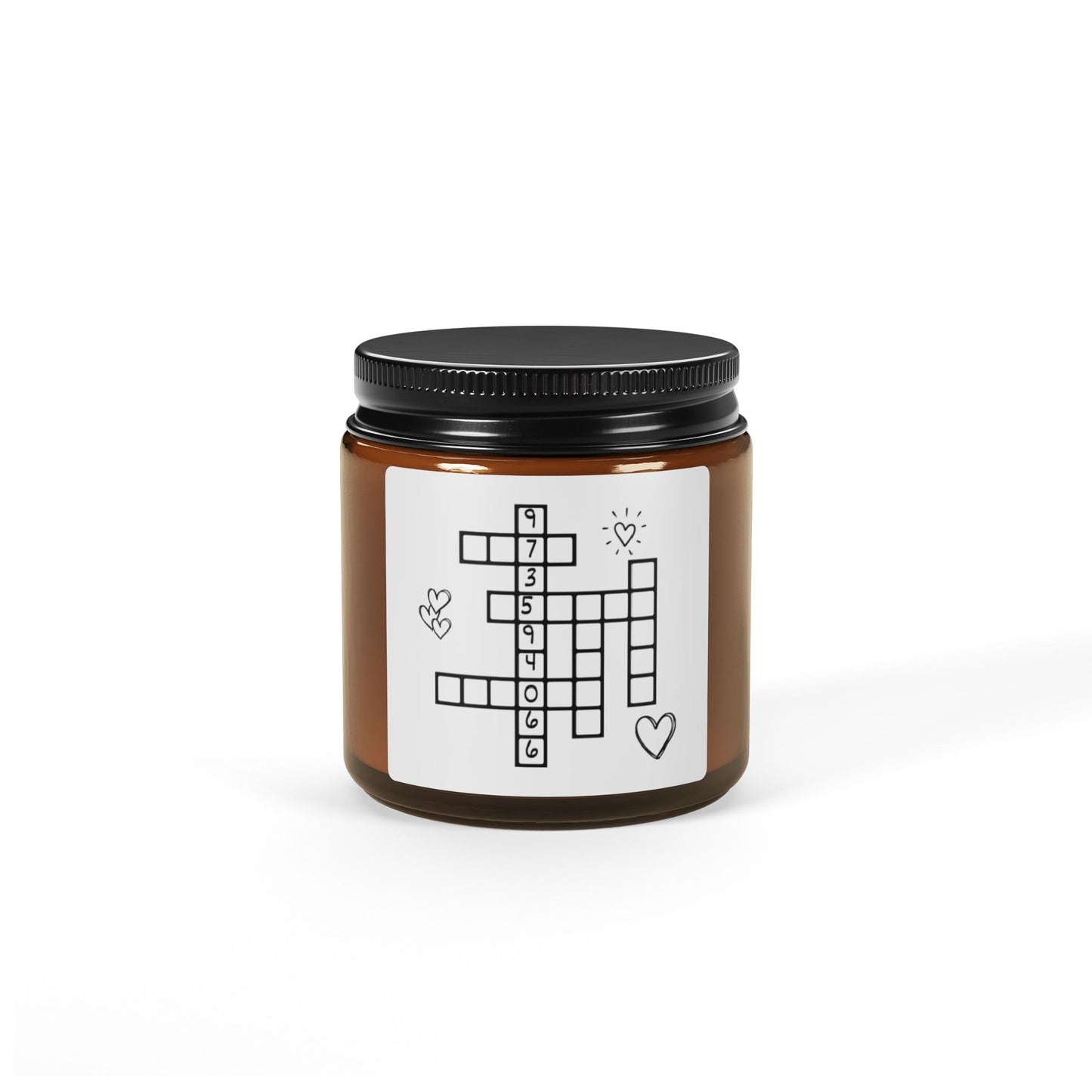 Grabovoi Coded for Soulmate/Romance Crossword Puzzle Soy Candle — Amber Jar