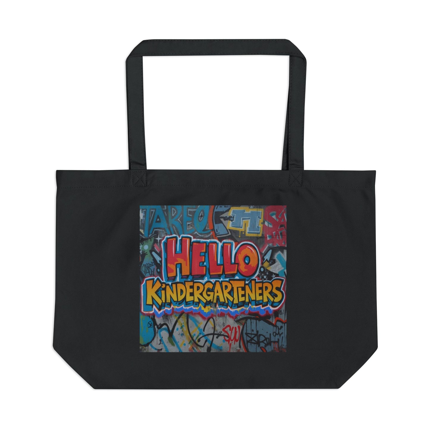 Hello Kindergarteners Eco Tote — Colorful Graffiti Teacher Canvas Bag