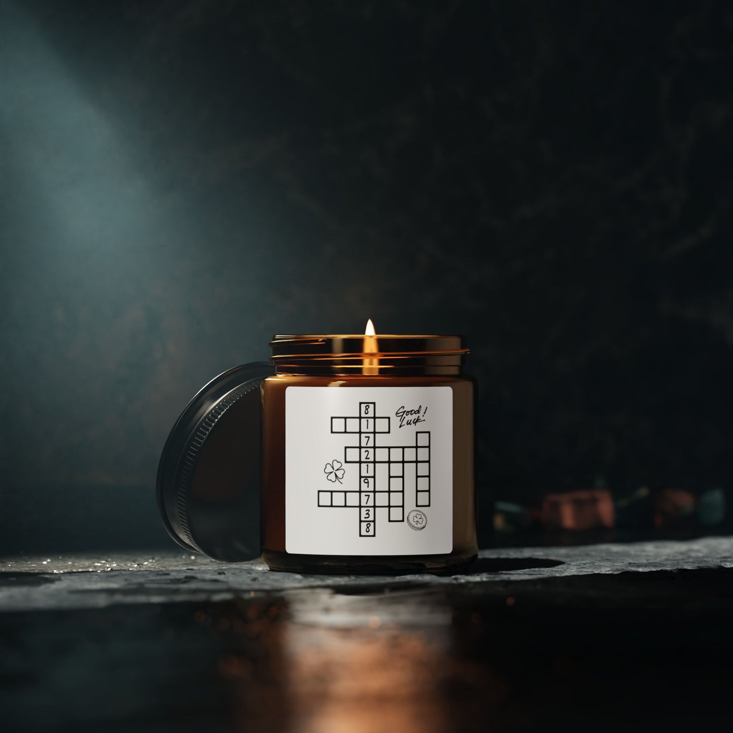 Grabovoi Puzzle "Good Luck" Soy Candle — Amber Jar