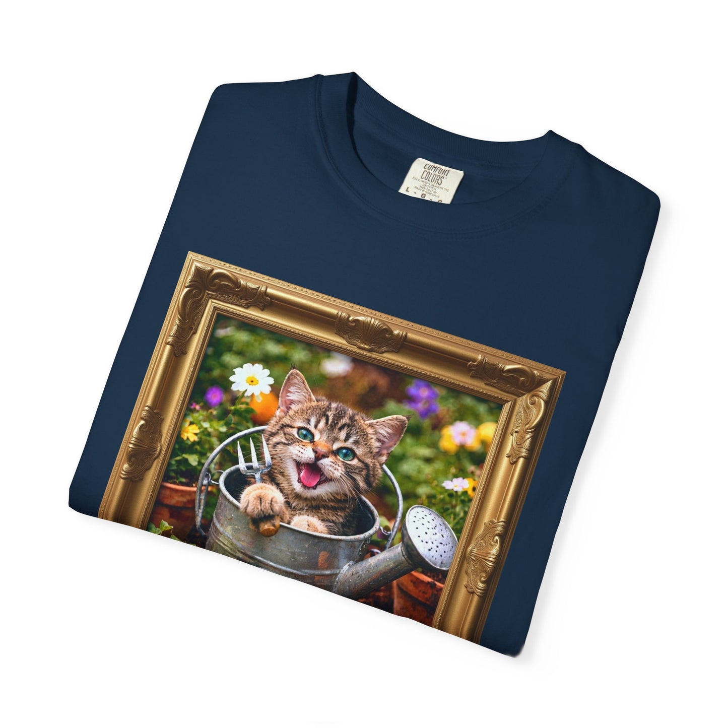 Framed Garden Cat in Watering Can Graphic T-Shirt