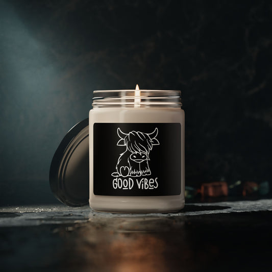 'Good Vibes' Highland Cow Soy Candle (9 oz)