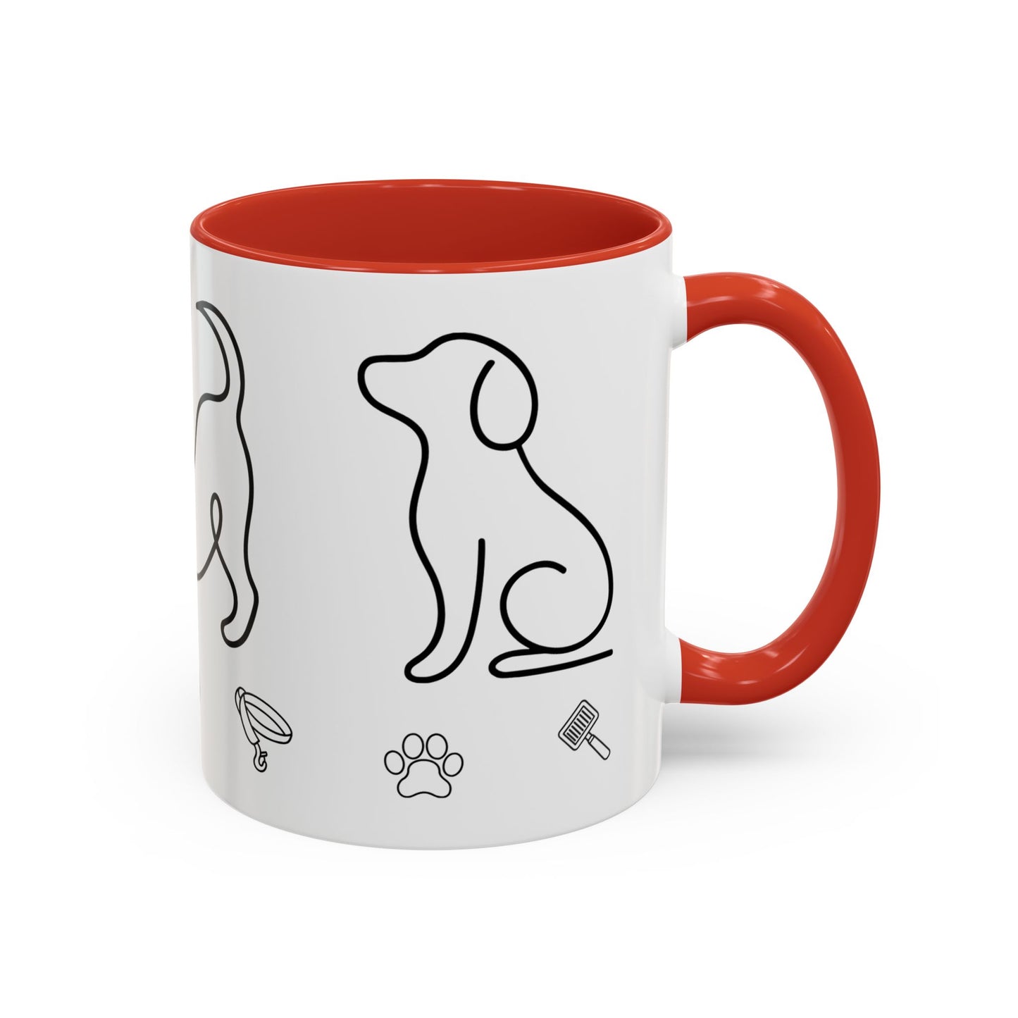 Dog Line Art Accent Coffee Mug — Minimal Paw & Pet Icons (11/15oz)