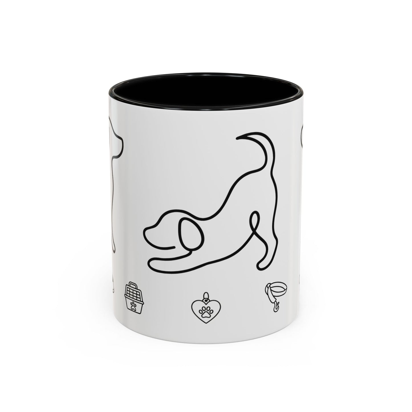 Dog Line Art Accent Coffee Mug — Minimal Paw & Pet Icons (11/15oz)
