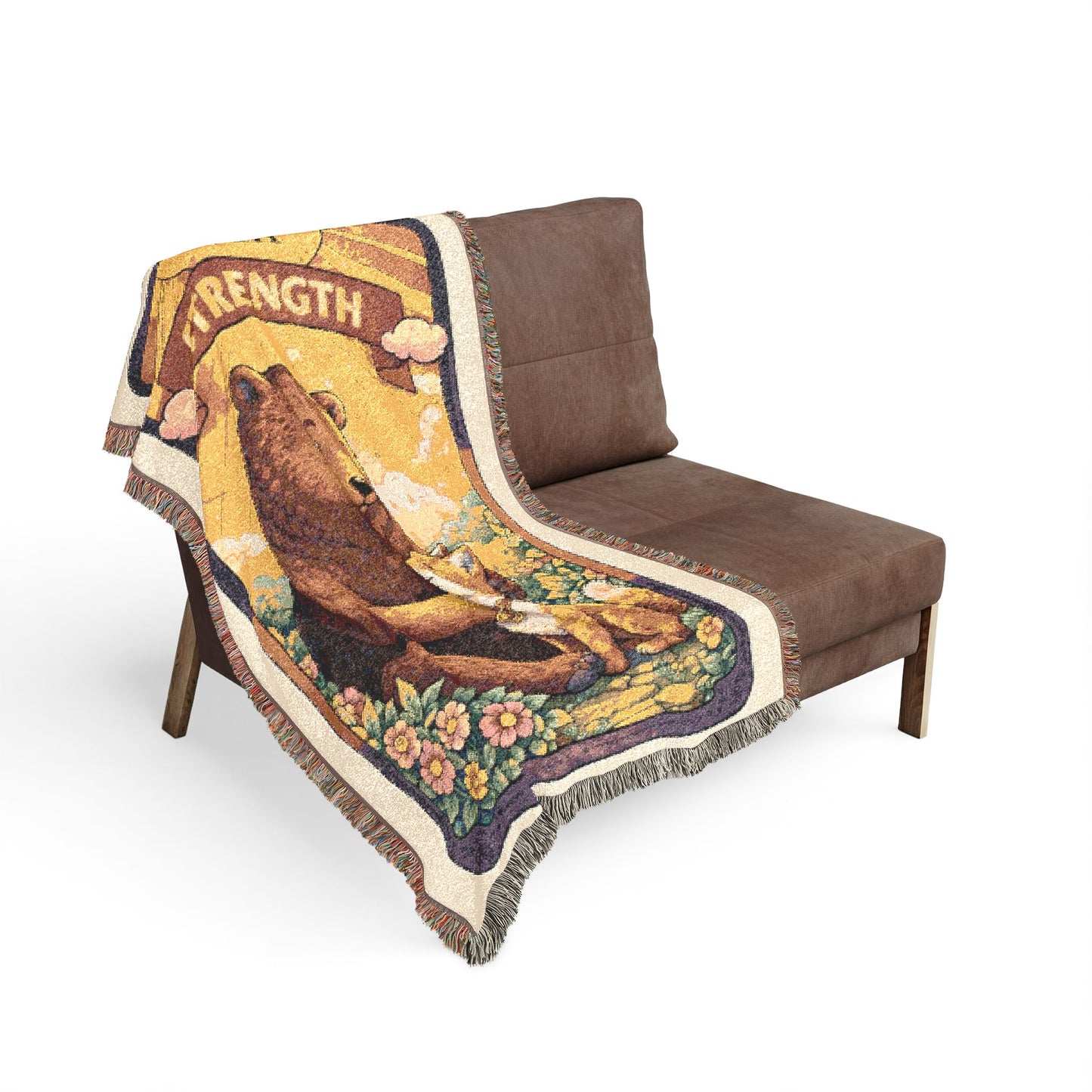 Strength Tarot Card (Bear) Woven Blanket/Tarot
