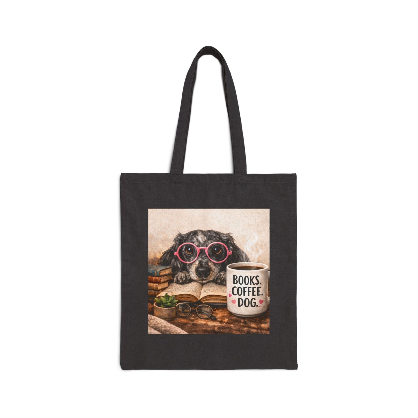 "Books. Coffee. Dog." Canvas Book Lover Tote