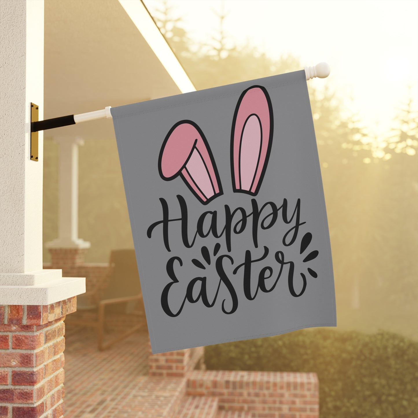 Easter Garden Flag - "Happy Easter" Bunny Ears Yard Banner