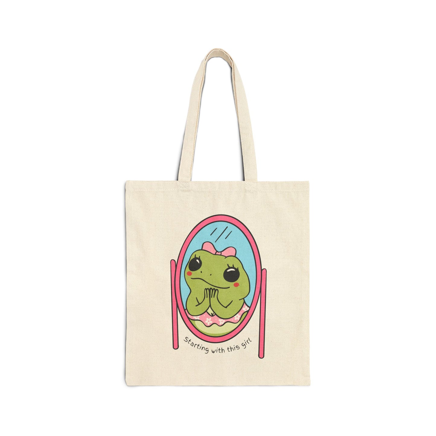 Cute Frog Mirror Cotton Tote Bag