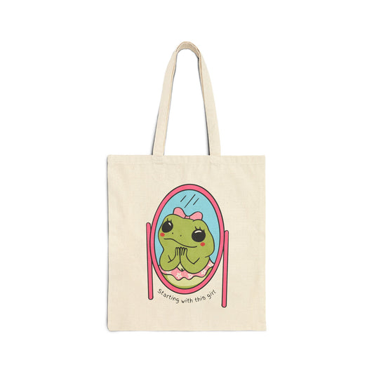 Cute Frog Mirror Cotton Tote Bag