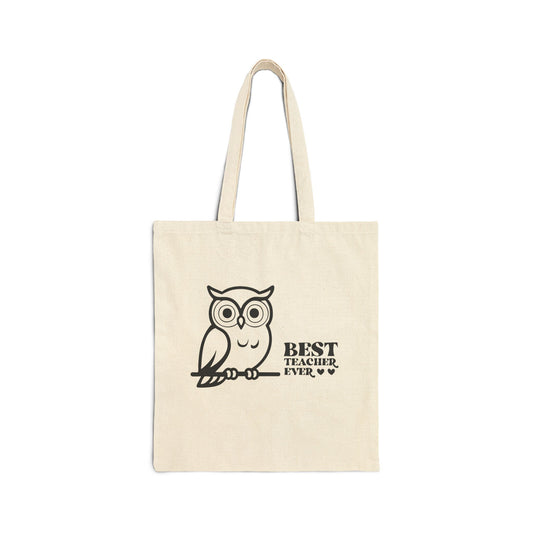 Best Teacher Ever Owl Tote Bag — Teacher Appreciation Canvas Tote