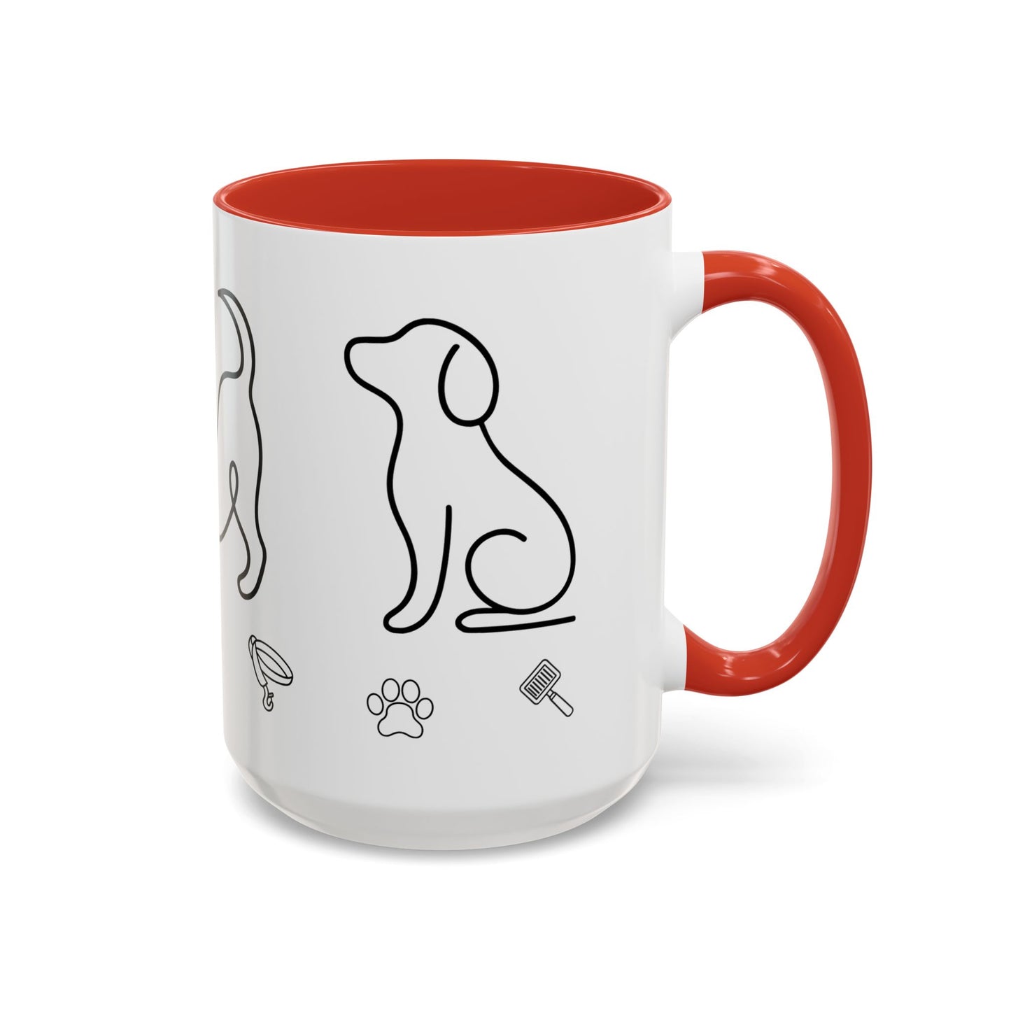 Dog Line Art Accent Coffee Mug — Minimal Paw & Pet Icons (11/15oz)