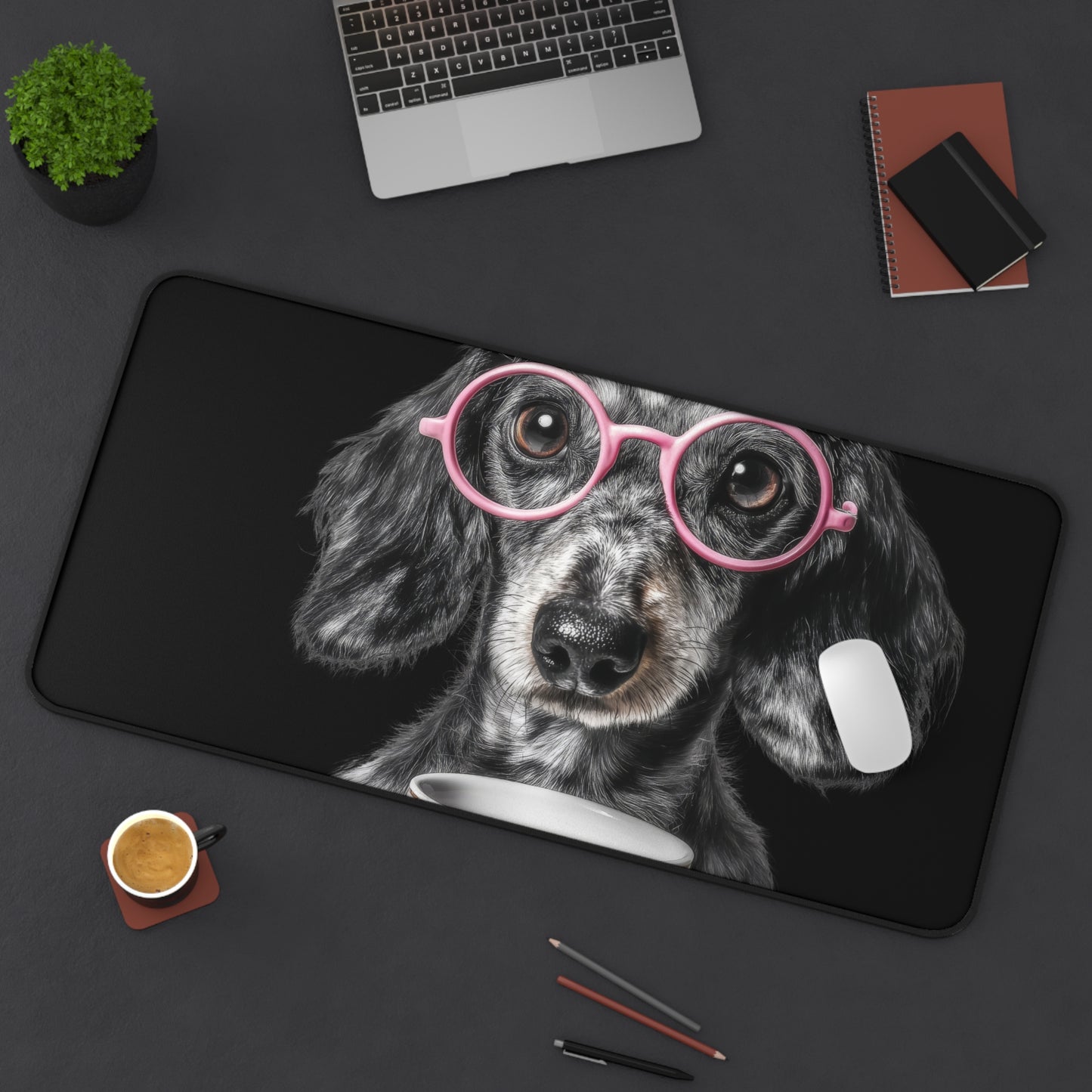 Dachshund with Pink Glasses Desk Mat/ Dog Mousepad