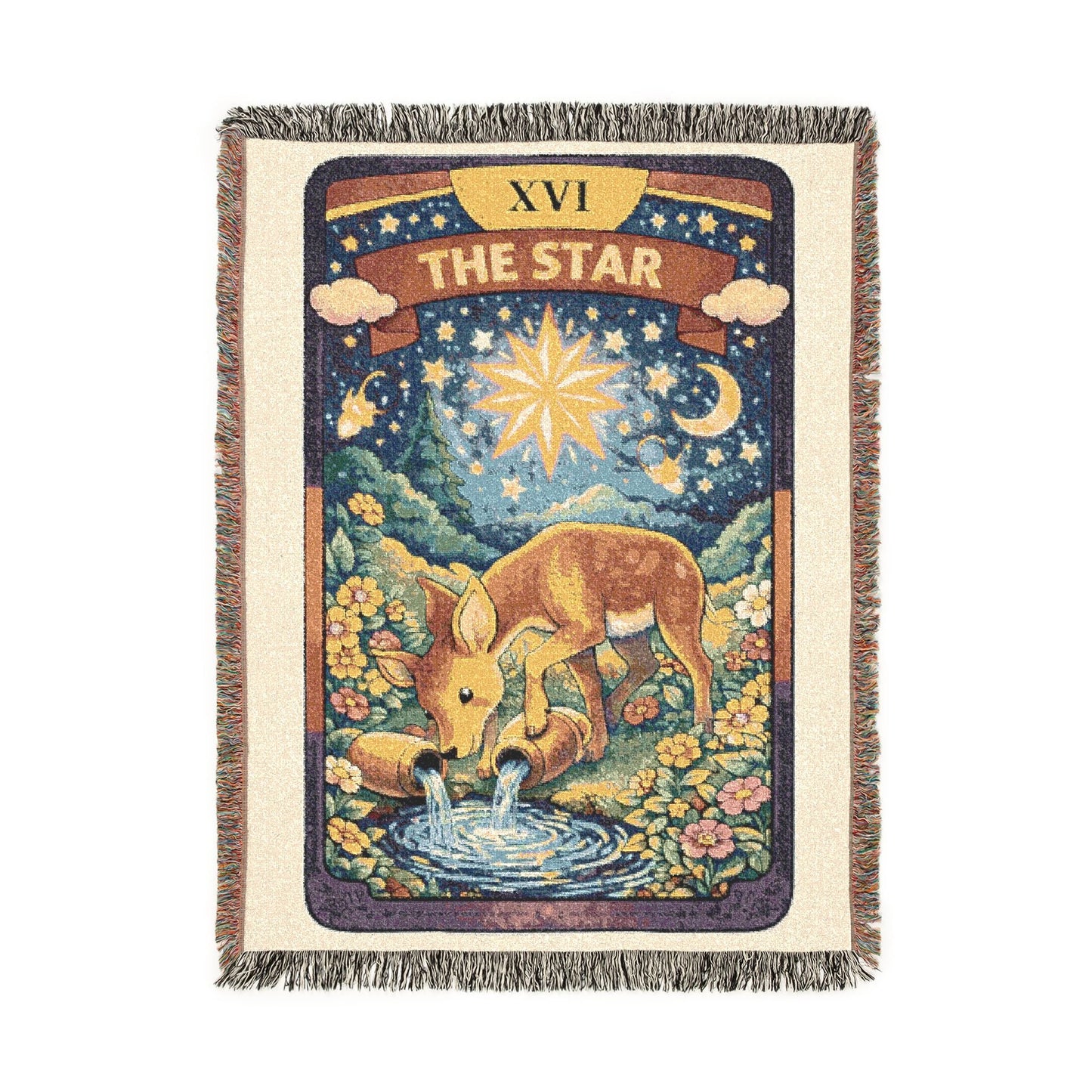 The Star Tarot Card (Deer) Woven Blanket/Throw