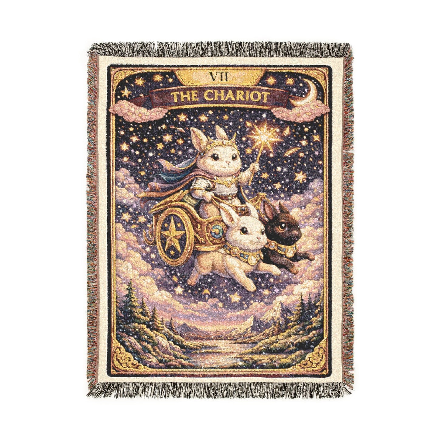 The Chariot Tarot Card Rabbit Woven Blanket/Throw - 100% Cotton