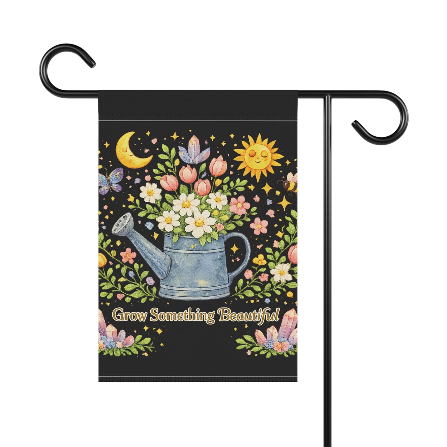 "Grow Something Beautiful" Watering Can Garden Flag/House Banner