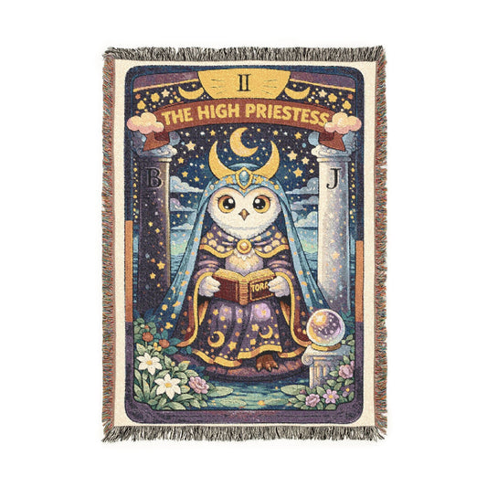 High Priestess Owl Tarot Card Woven Blanket/Throw