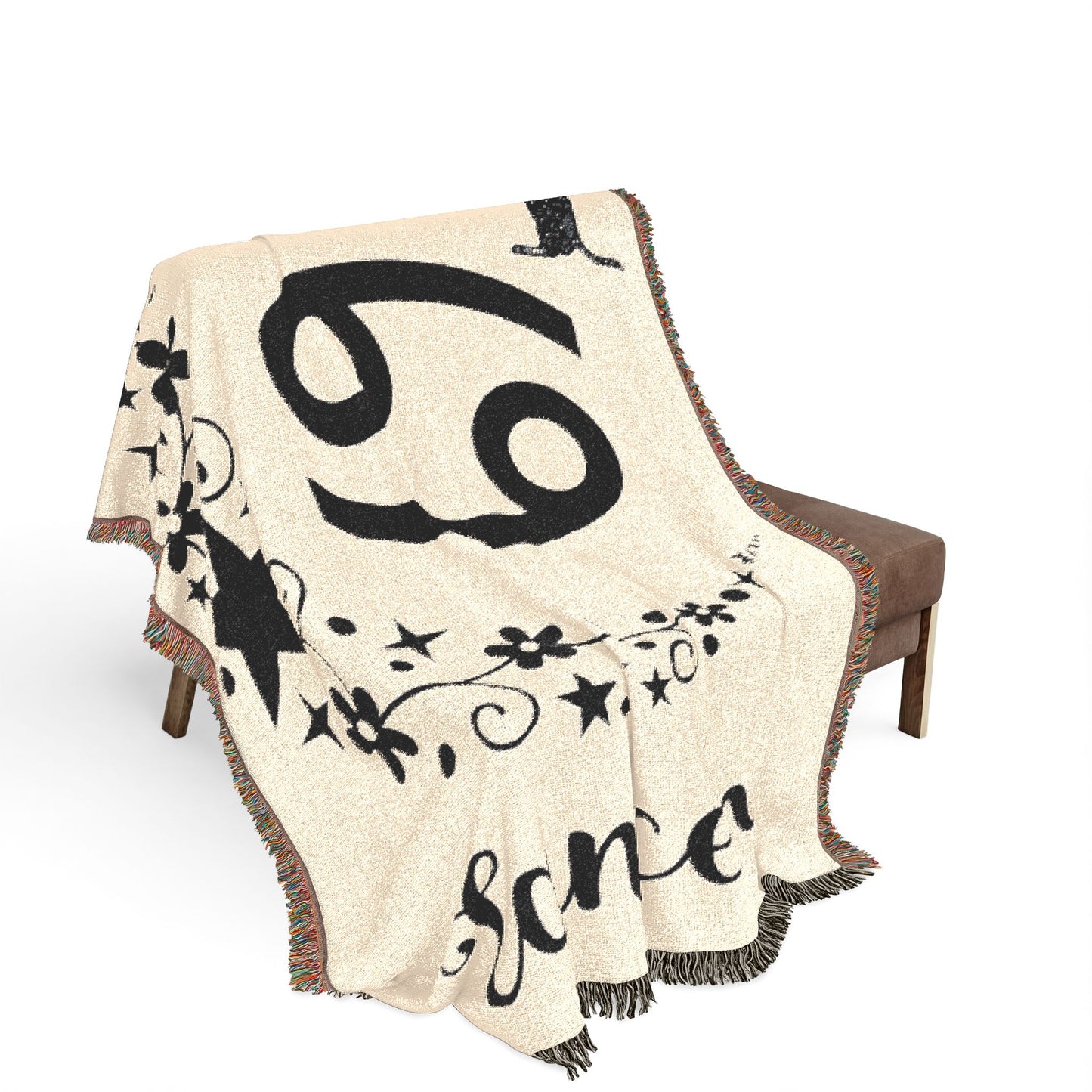 Cancer Zodiac Woven Blanket/Throw with Cat & Stars