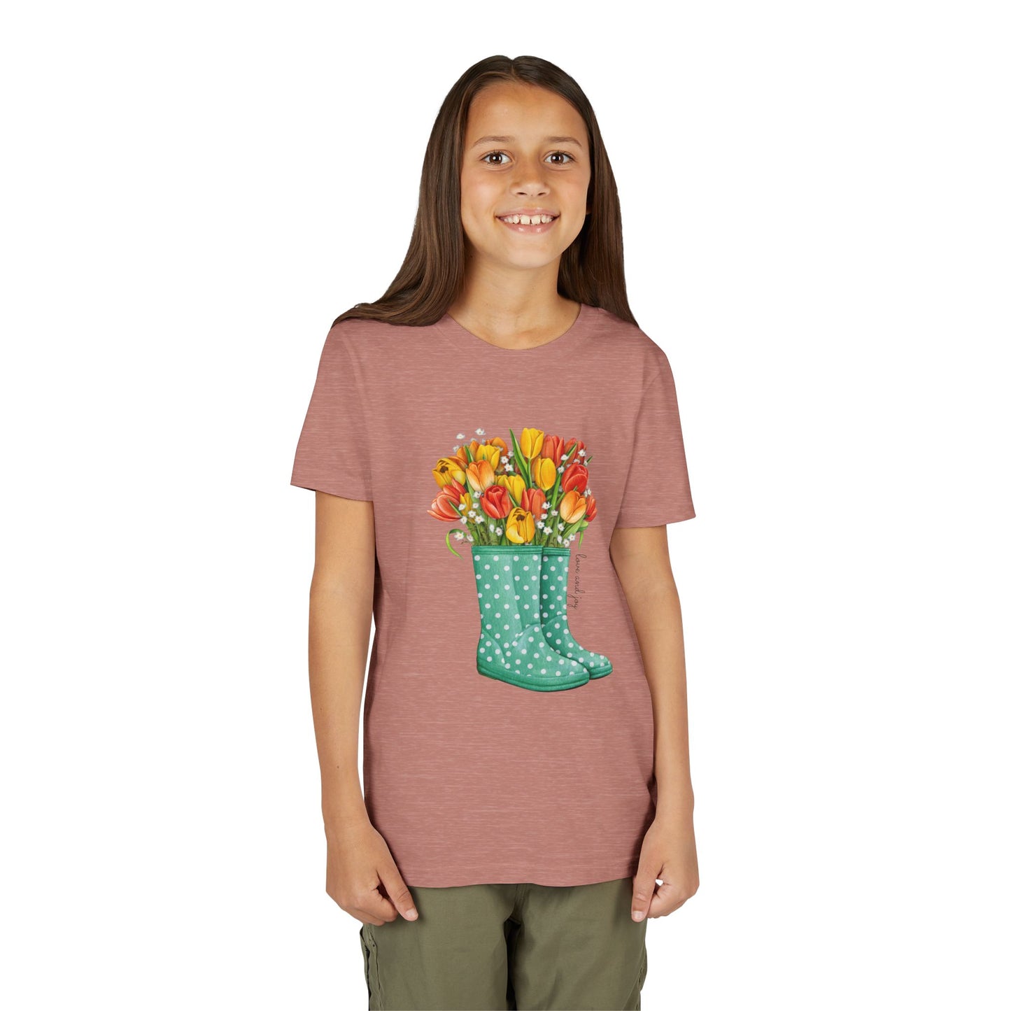 Polka Dot Rainboot Bouquet Graphic Youth T-Shirt
