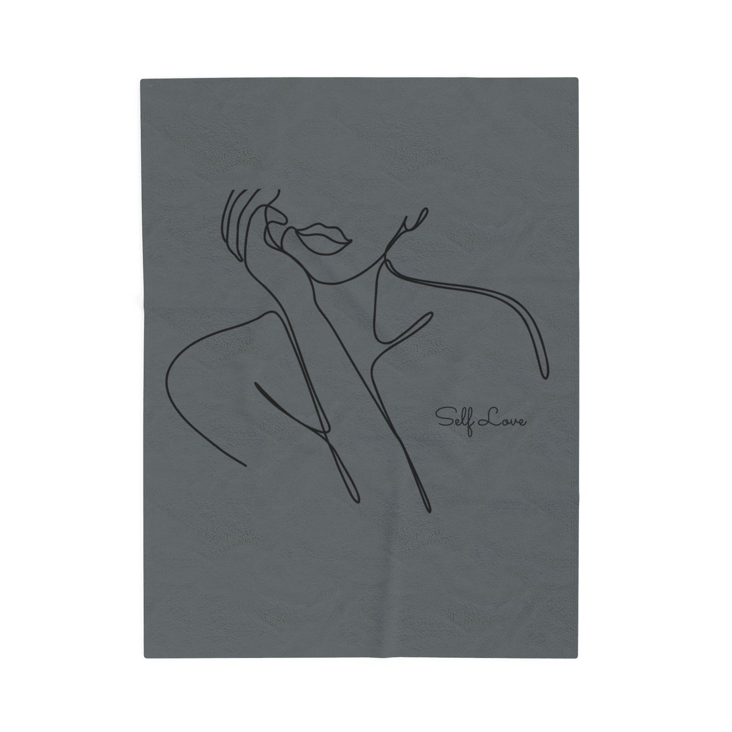 Minimal Line Art Velvet Plush Blanket — "Self Love" Cozy Throw