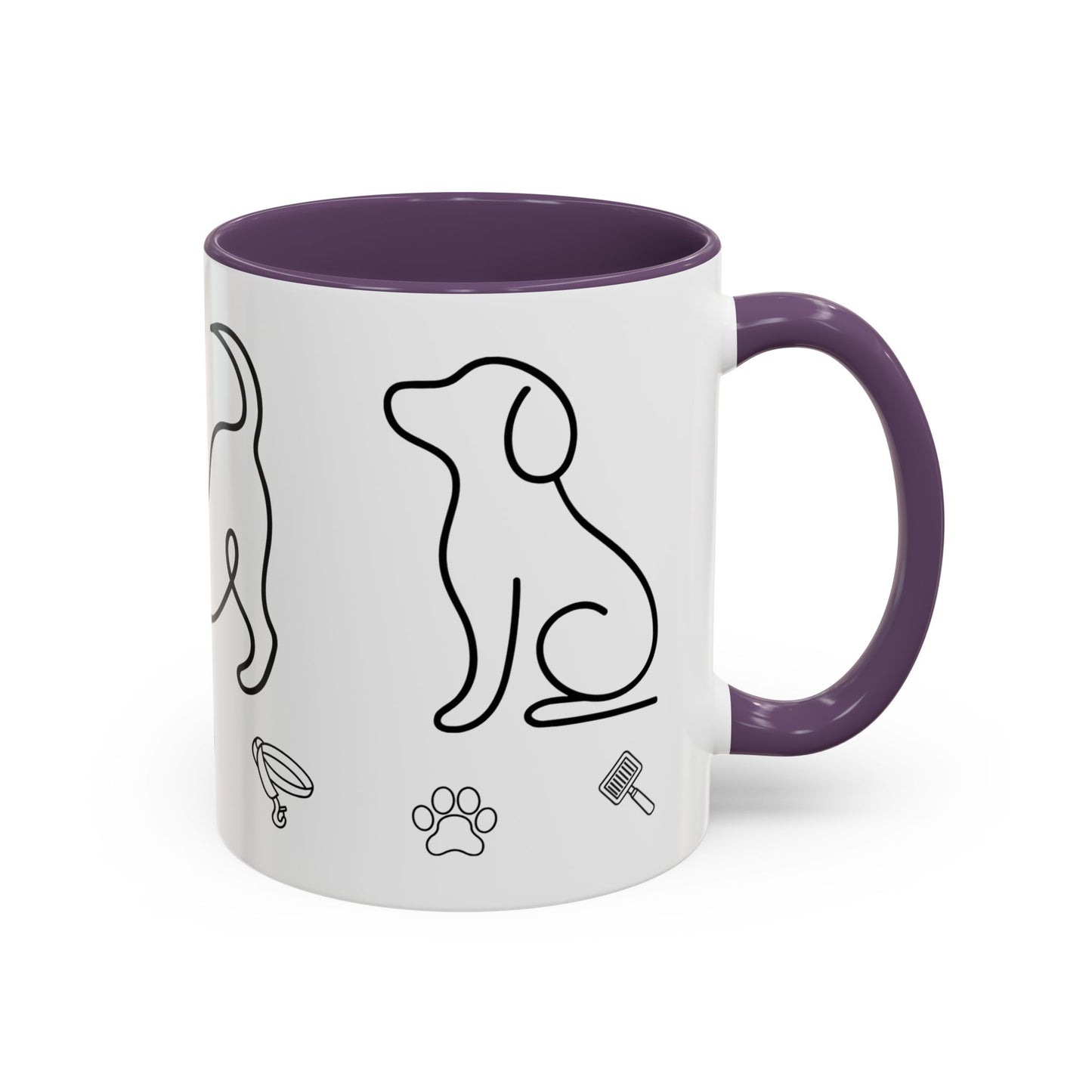 Dog Line Art Accent Coffee Mug — Minimal Paw & Pet Icons (11/15oz)