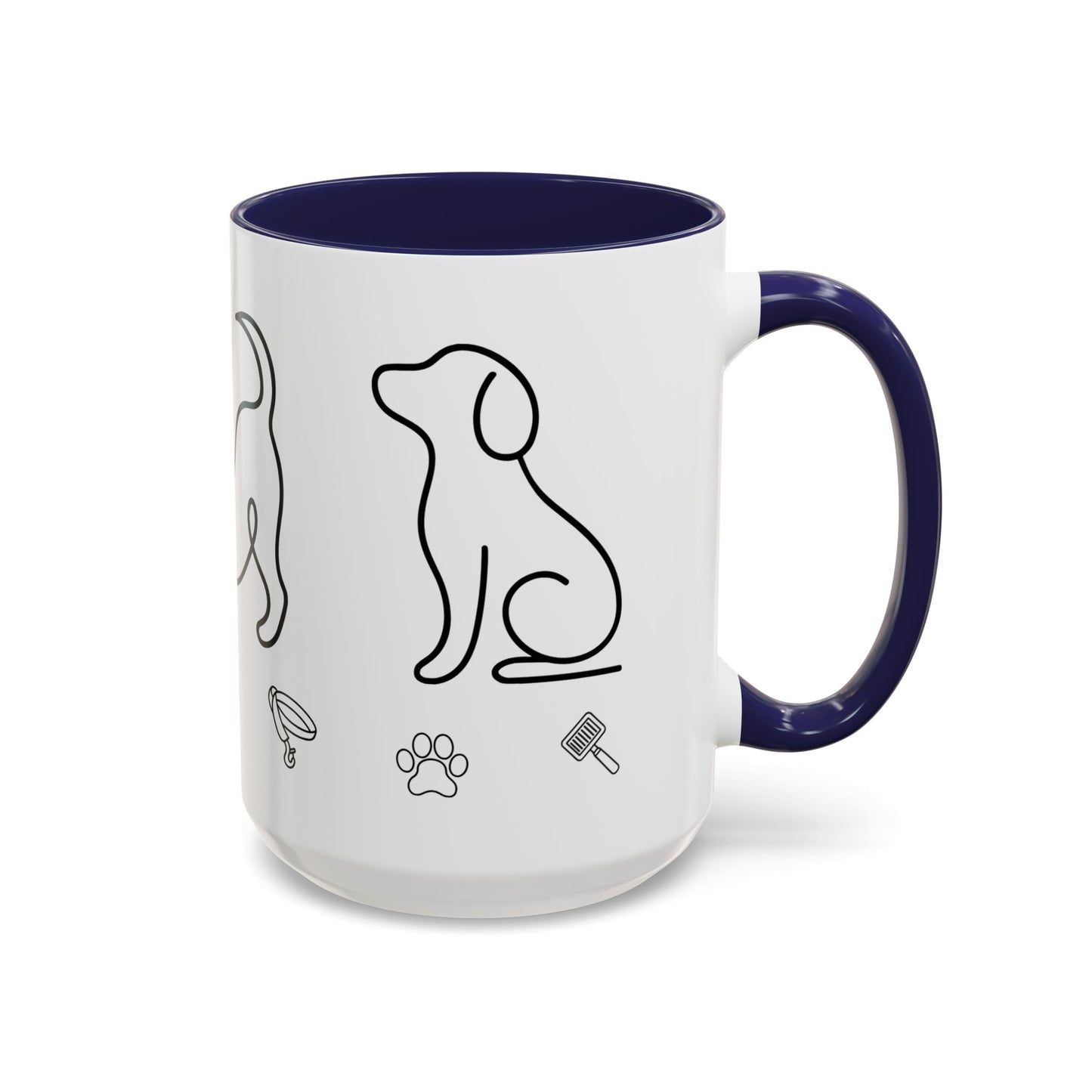 Dog Line Art Accent Coffee Mug — Minimal Paw & Pet Icons (11/15oz)