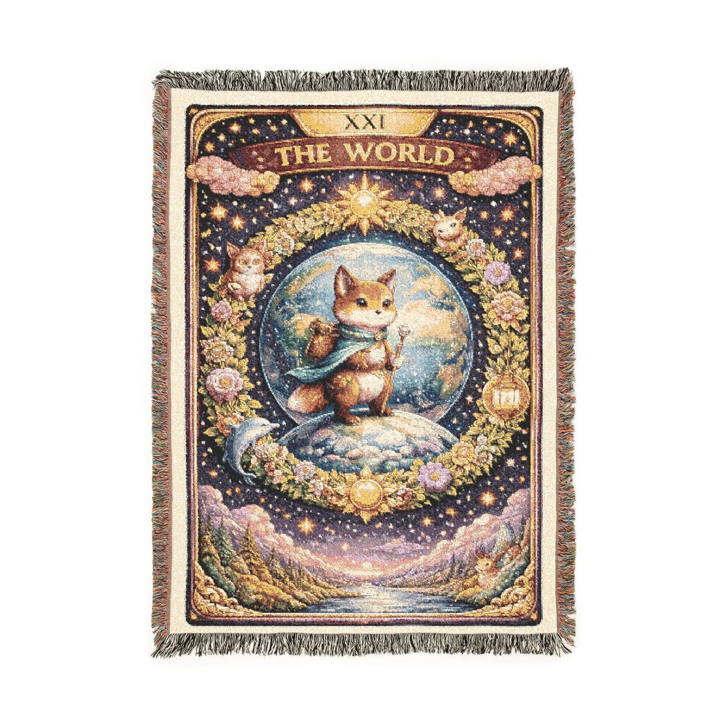 The World Tarot Card Fox Woven Blanket/Throw - 100% Cotton