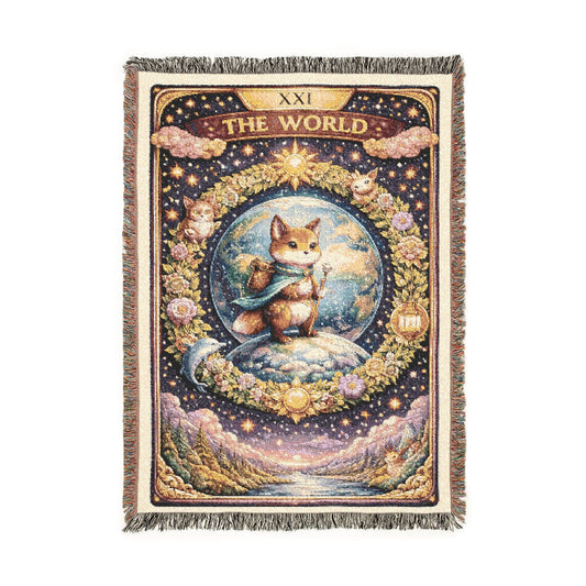 The World Tarot Card Fox Woven Blanket/Throw - 100% Cotton