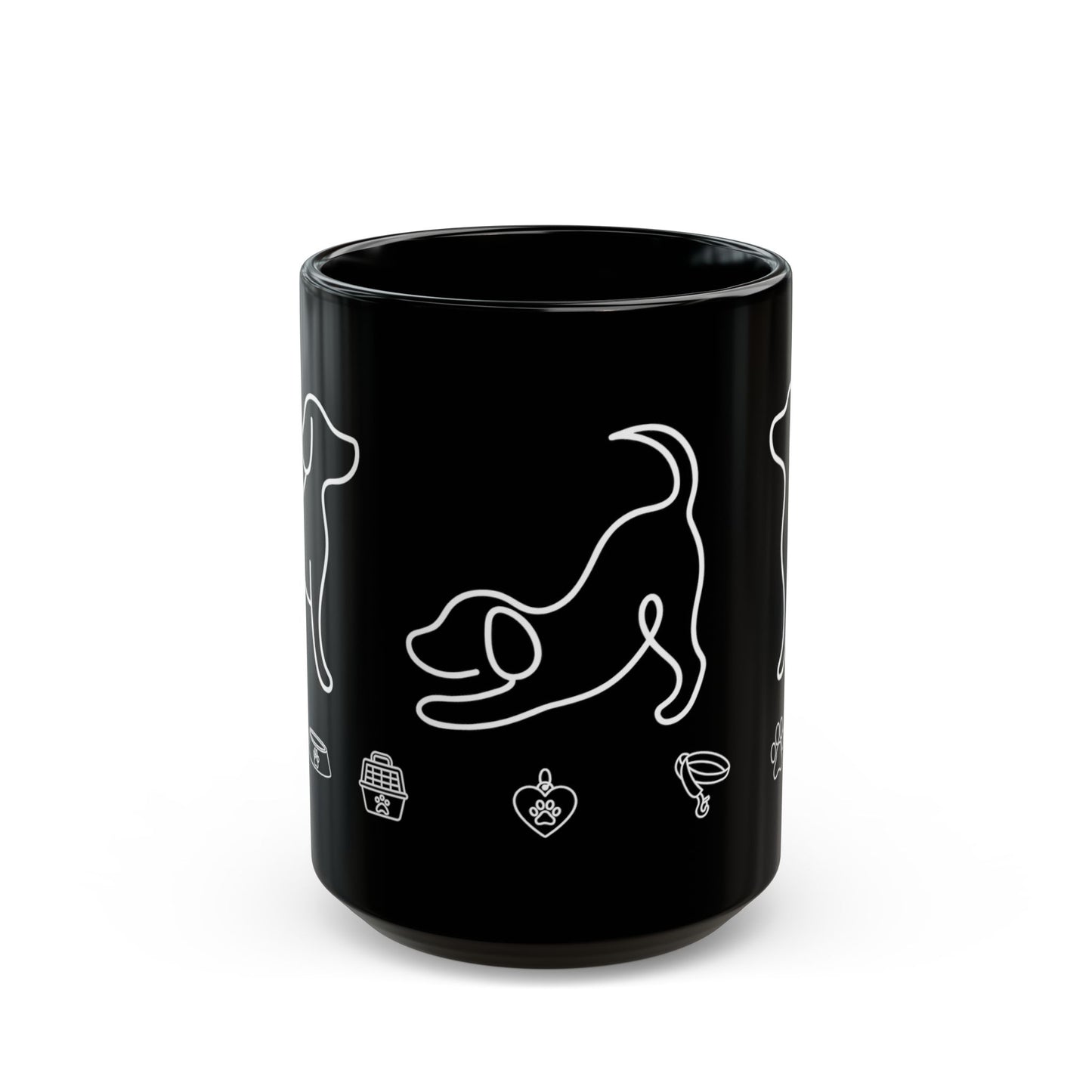 Black Dog Paw Print Mug — Neon Outline Pet Lover Coffee Cup (11oz, 15oz)