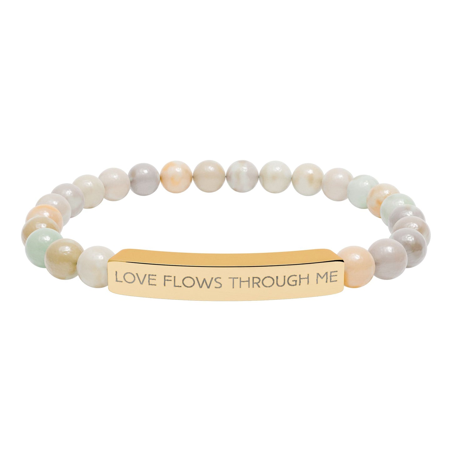 Engraved Natural Stone Stretch Bracelet — "Love Flows Through Me" | Graduation | Wedding | Valentines Gift