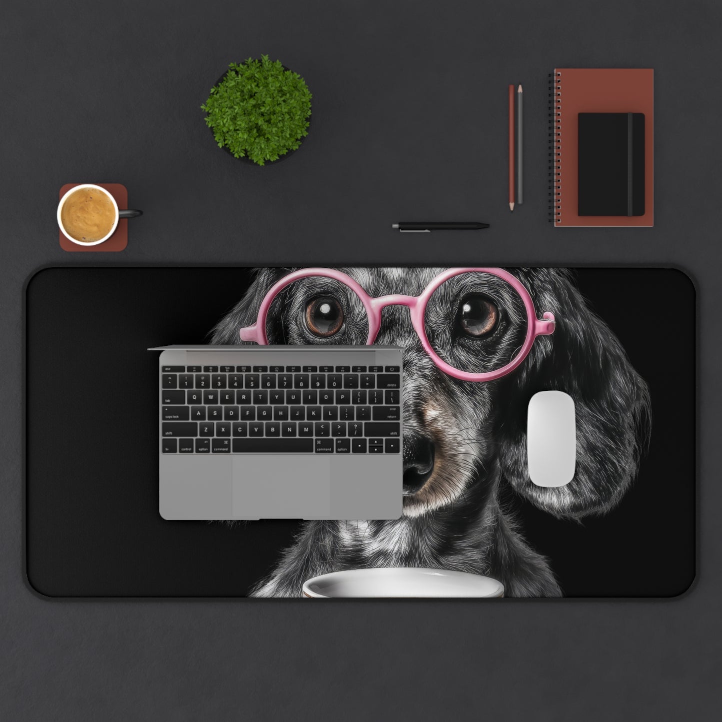 Dachshund with Pink Glasses Desk Mat/ Dog Mousepad