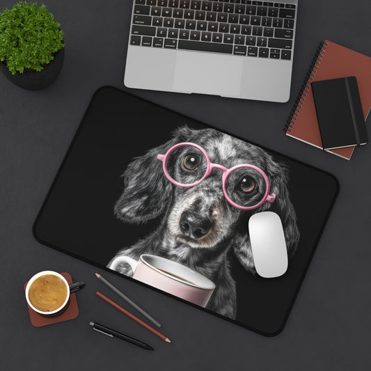 Dachshund with Pink Glasses Desk Mat/ Dog Mousepad
