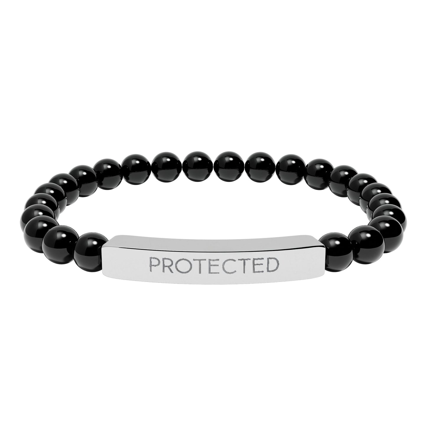 "Protected" Engraved Howlite or Onyx Stretch Stone Bracelet | Graduation Gift