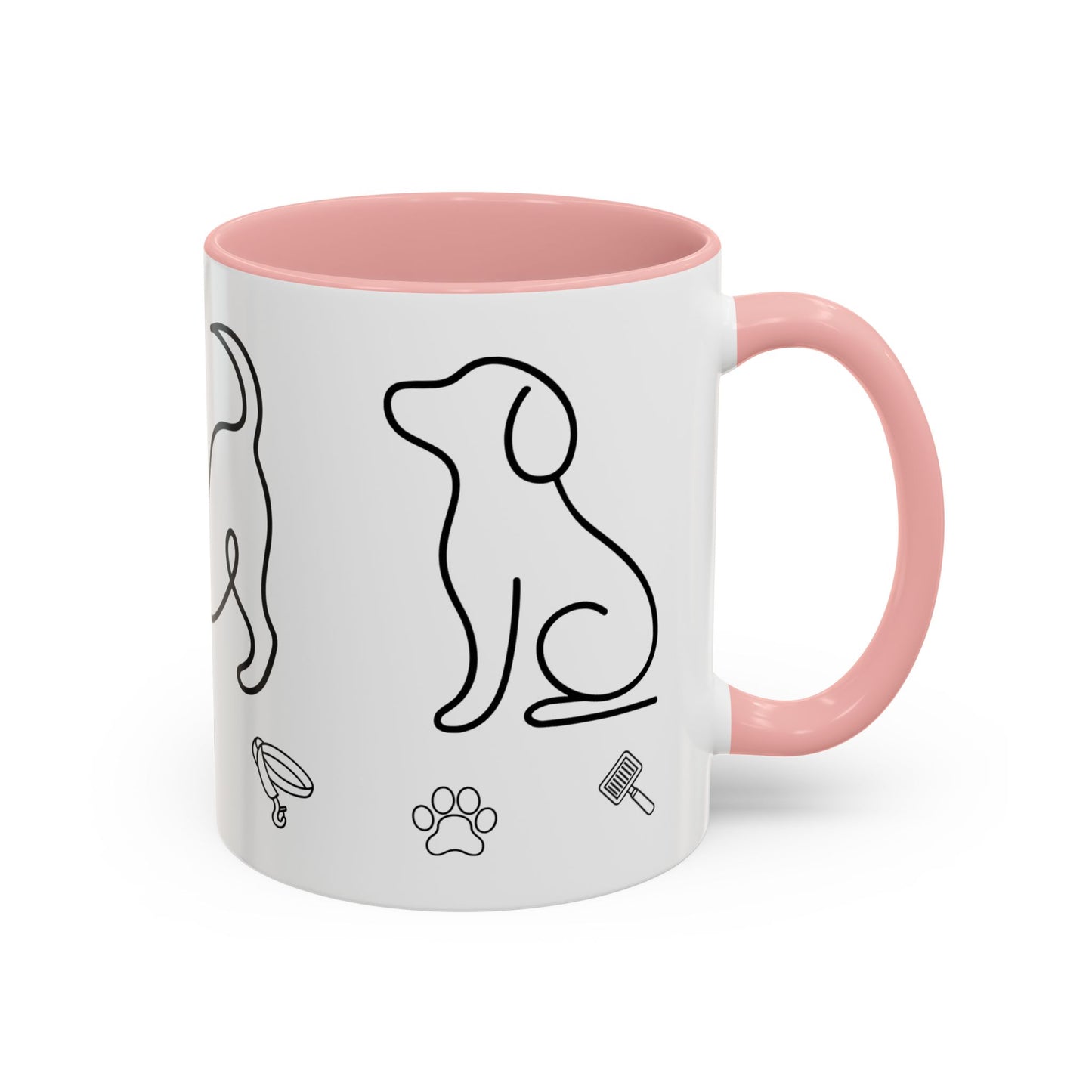 Dog Line Art Accent Coffee Mug — Minimal Paw & Pet Icons (11/15oz)