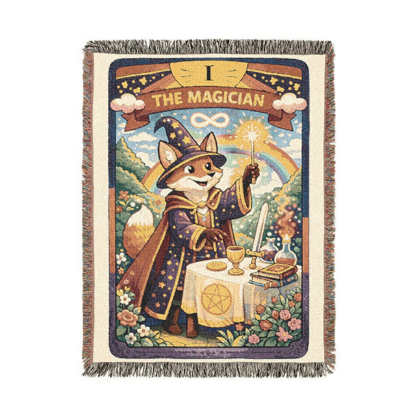 The Magician Tarot Card (Fox) Woven Blanket/Throw