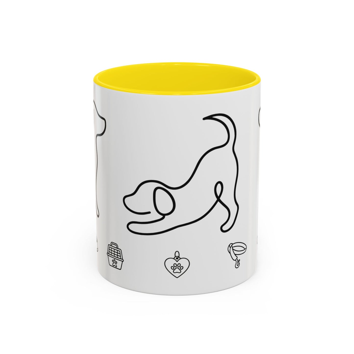 Dog Line Art Accent Coffee Mug — Minimal Paw & Pet Icons (11/15oz)